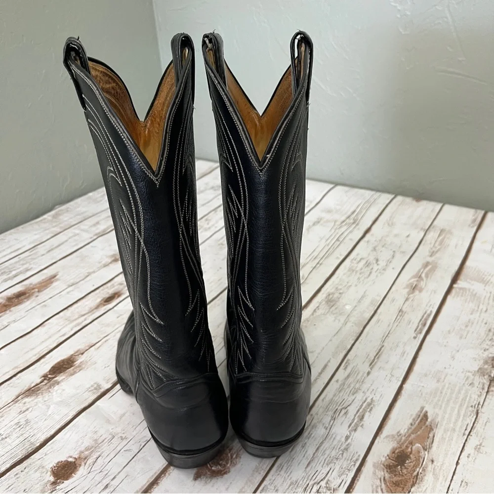 Tony Lama Black Western Cowboy Boots Size 8? Leather vintage black label El Paso - Picture 12 of 15
